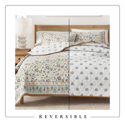 Reversible Floral Boho Cotton Quilt And Sham