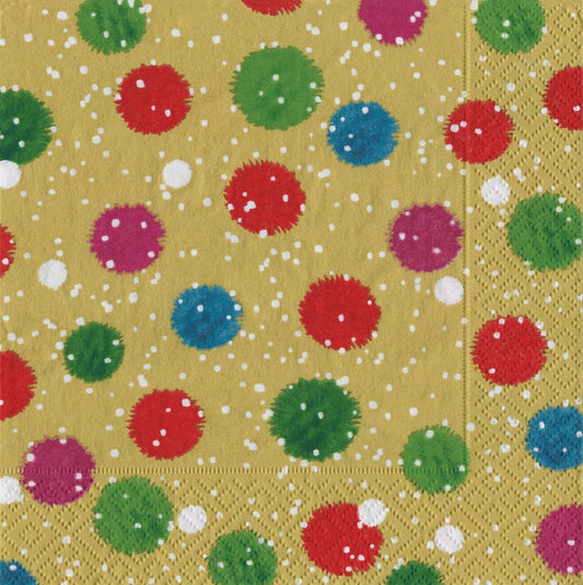 Serviette cocktail dorée Snowy Pom Poms