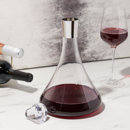 Irving Chrome Rimmed Crystal Decanter and Glass