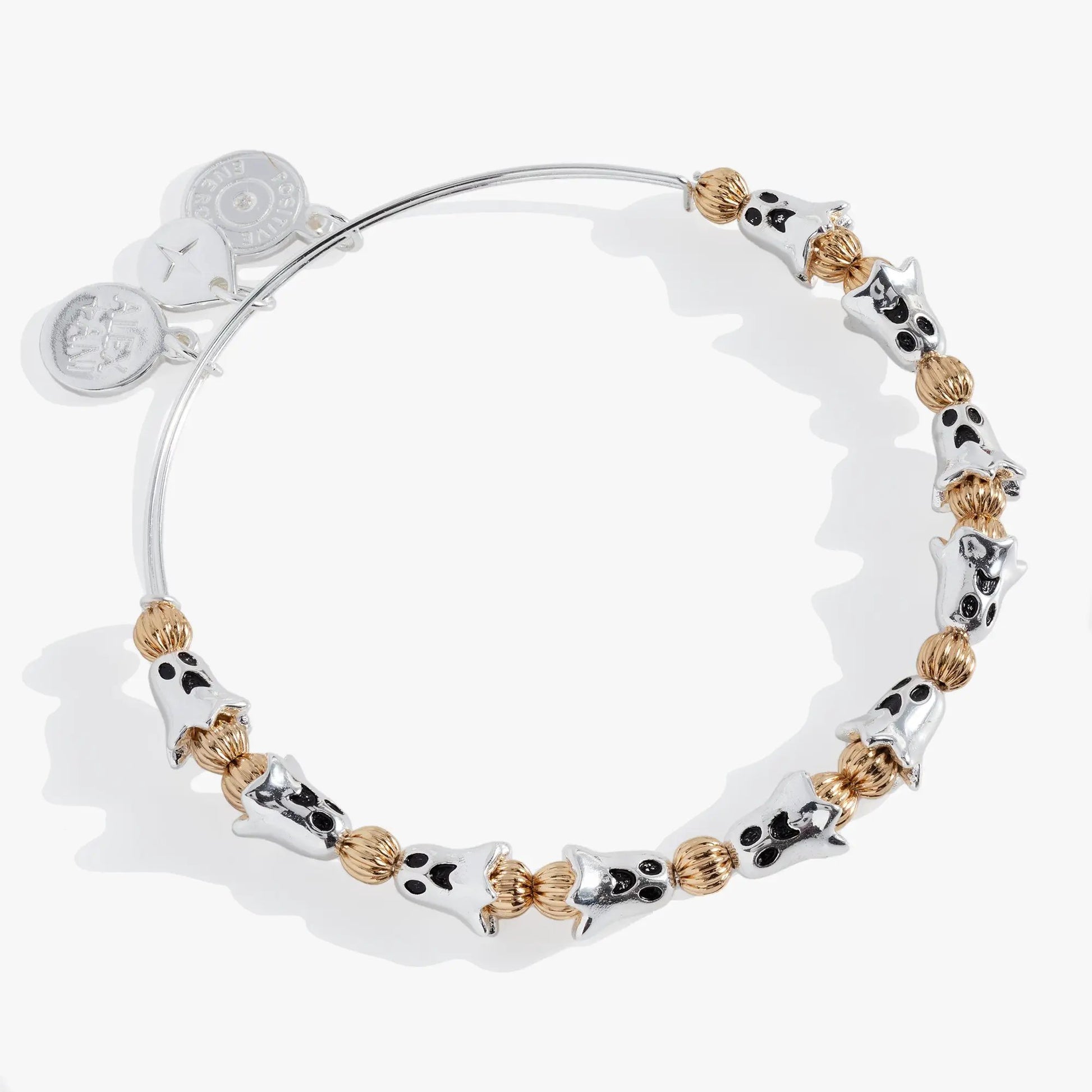 Ghost Beaded Bangle bracelet with silver ghost charms and gold-tone beads by Alex and Ani on Tampa Home & Garden Store