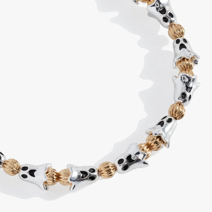 Ghost Beaded Bangle by ALEX AND ANI with silver skull beads and gold ribbed spacers on Tampa Home & Garden Store