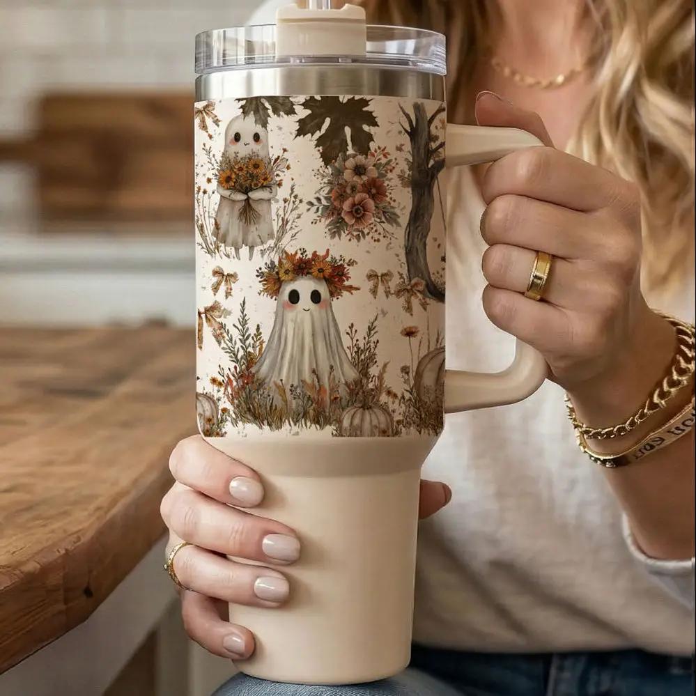 Boho Spooks 40oz Tumbler for Fall Ghosts and Bows