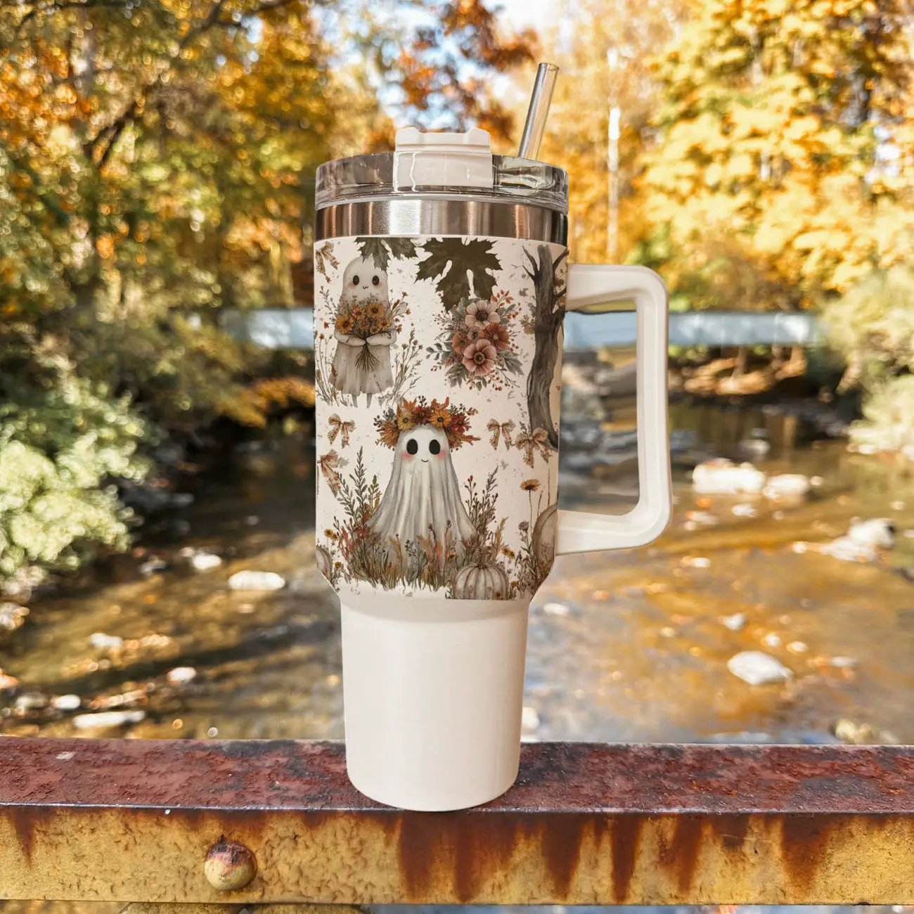 Boho Spooks 40oz Tumbler for Fall Ghosts and Bows