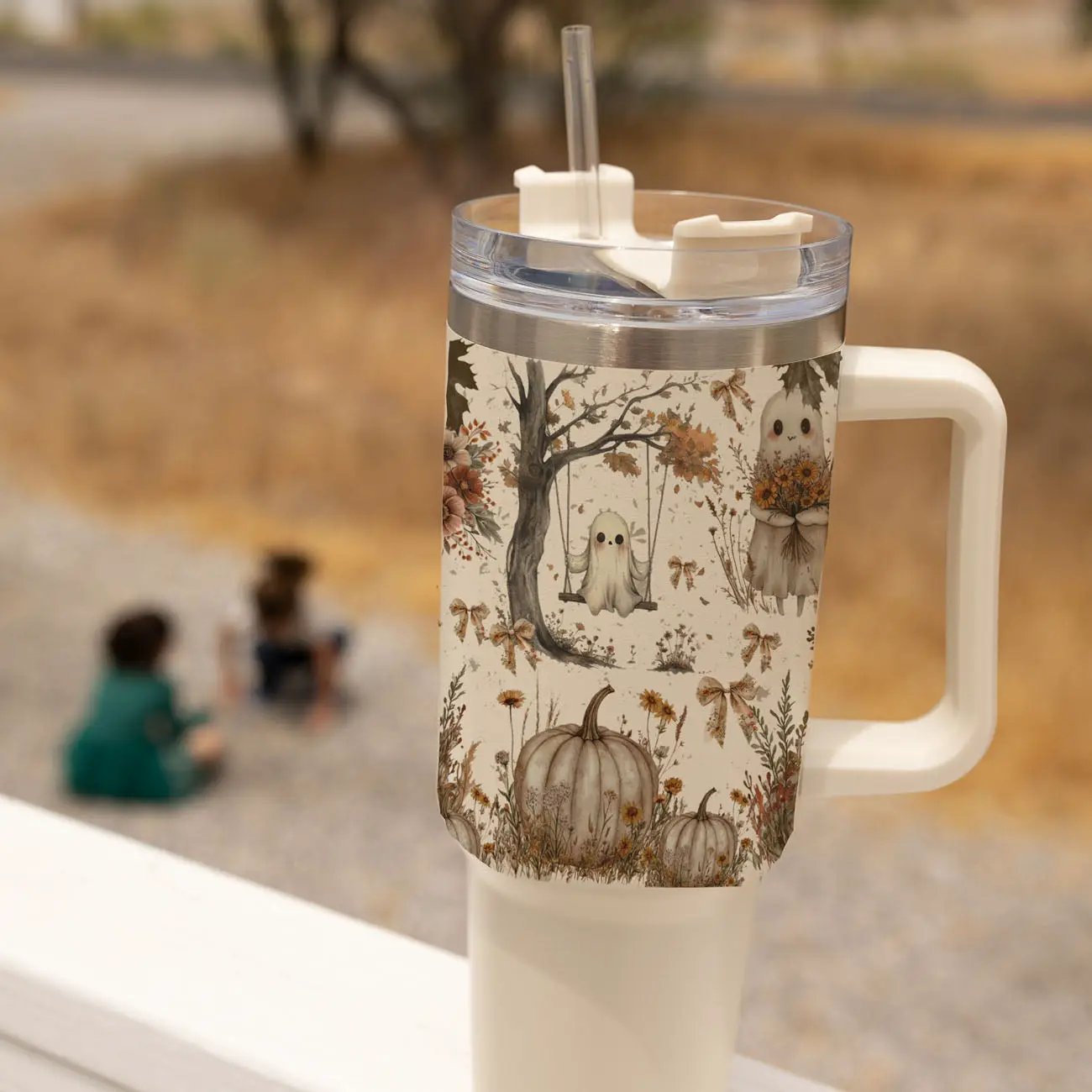 Boho Spooks 40oz Tumbler for Fall Ghosts and Bows