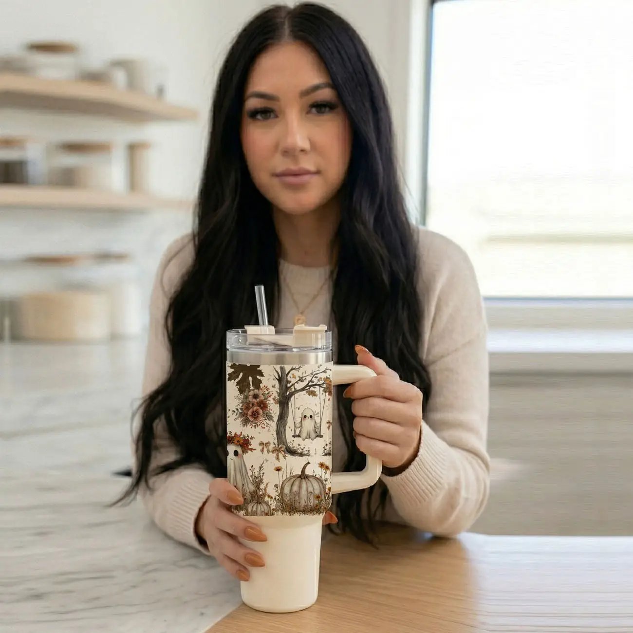 Boho Spooks 40oz Tumbler for Fall Ghosts and Bows