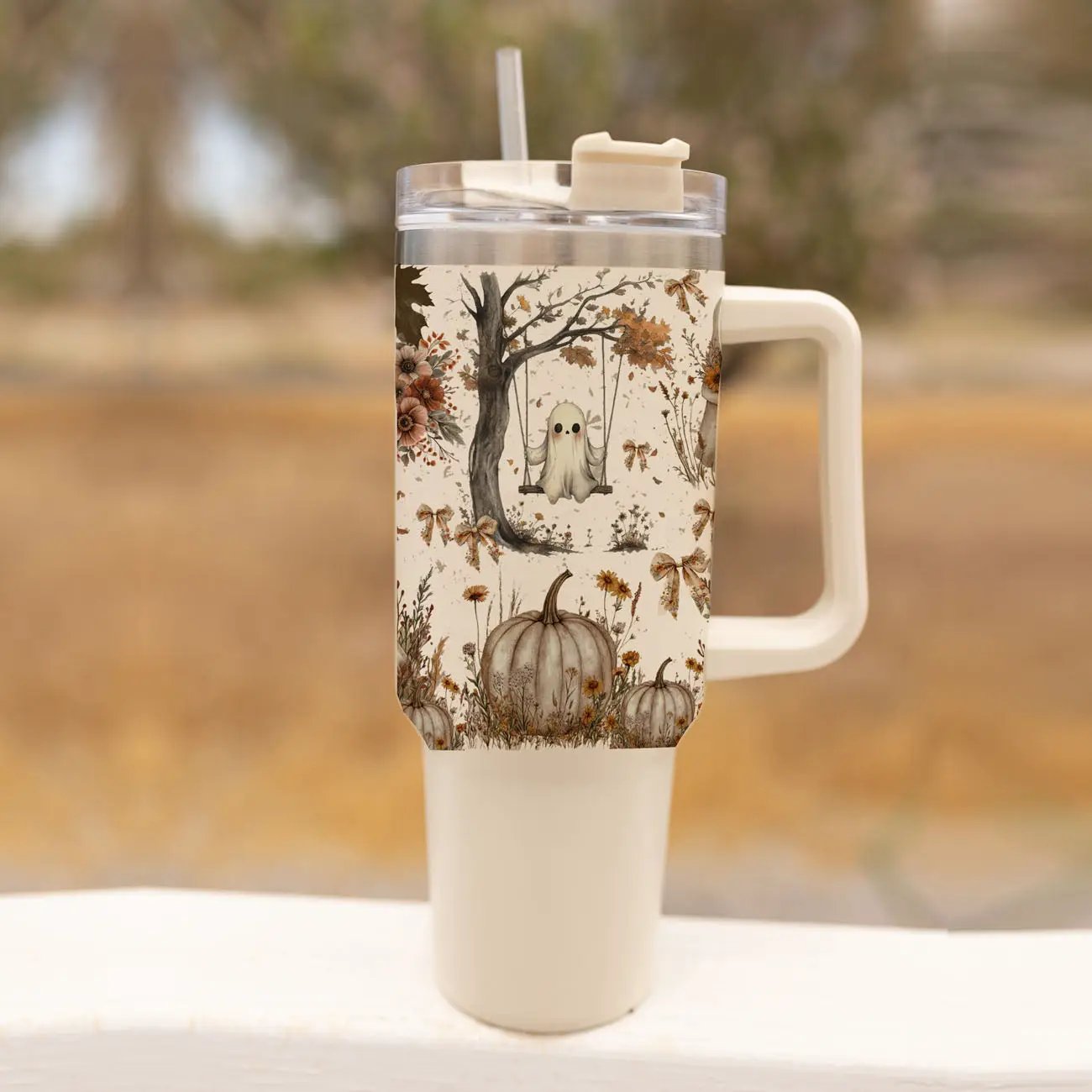 Boho Spooks 40oz Tumbler for Fall Ghosts and Bows