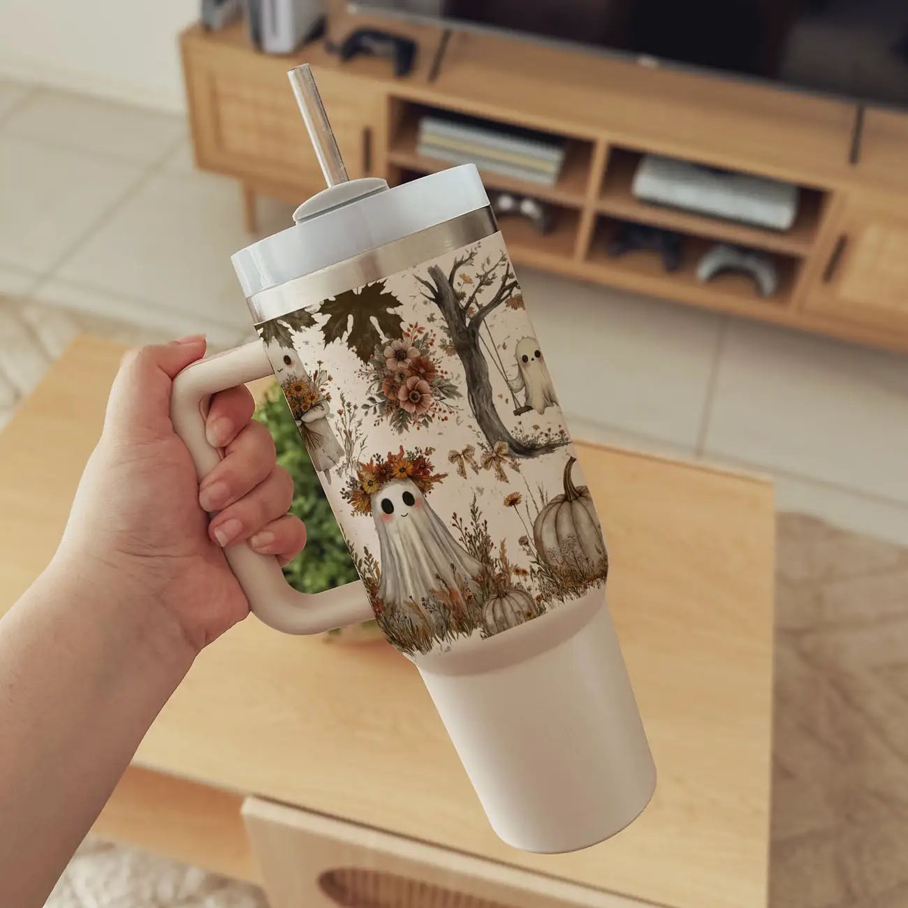 Boho Spooks 40oz Tumbler for Fall Ghosts and Bows