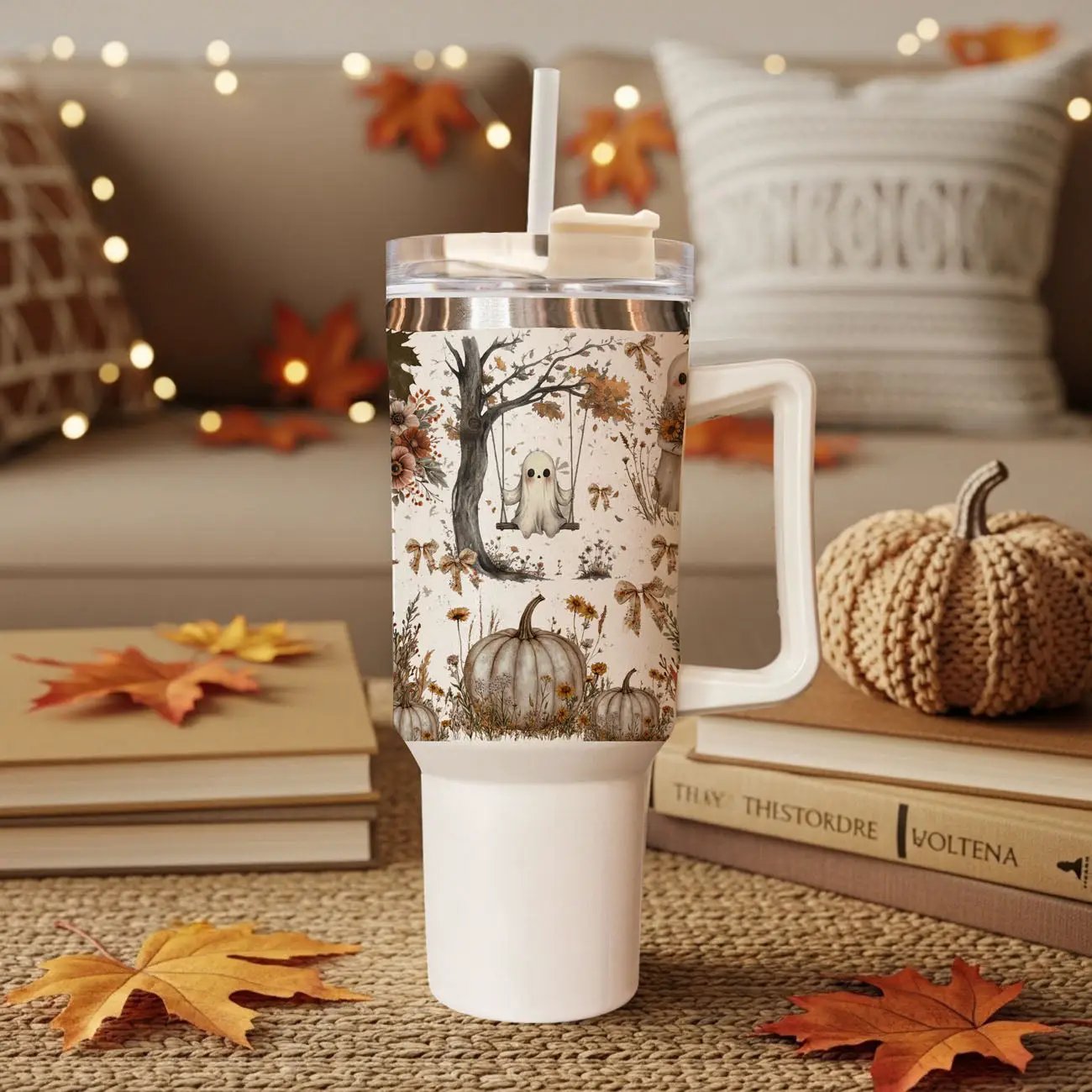 Boho Spooks 40oz Tumbler for Fall Ghosts and Bows