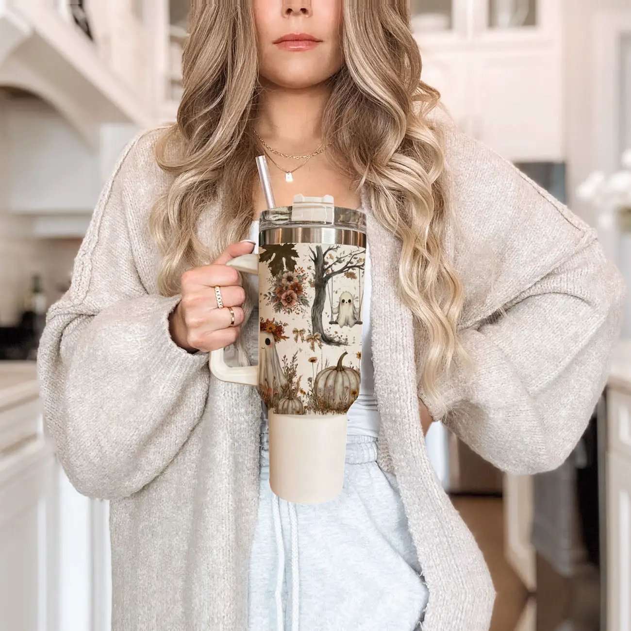 Boho Spooks 40oz Tumbler for Fall Ghosts and Bows