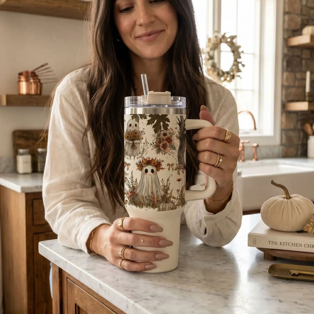 Boho Spooks 40oz Tumbler for Fall Ghosts and Bows