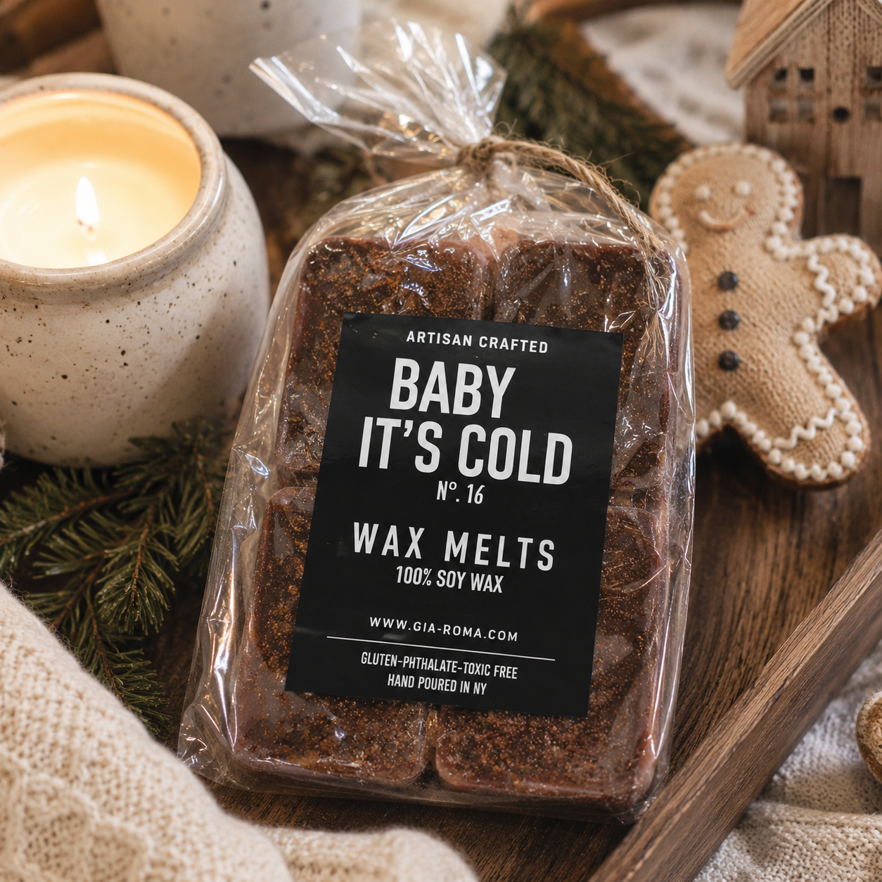 Gingerbread Spiced Latte XL wax melts by Gia Roma, brown 100% soy wax tarts on Tampa Home & Garden Store