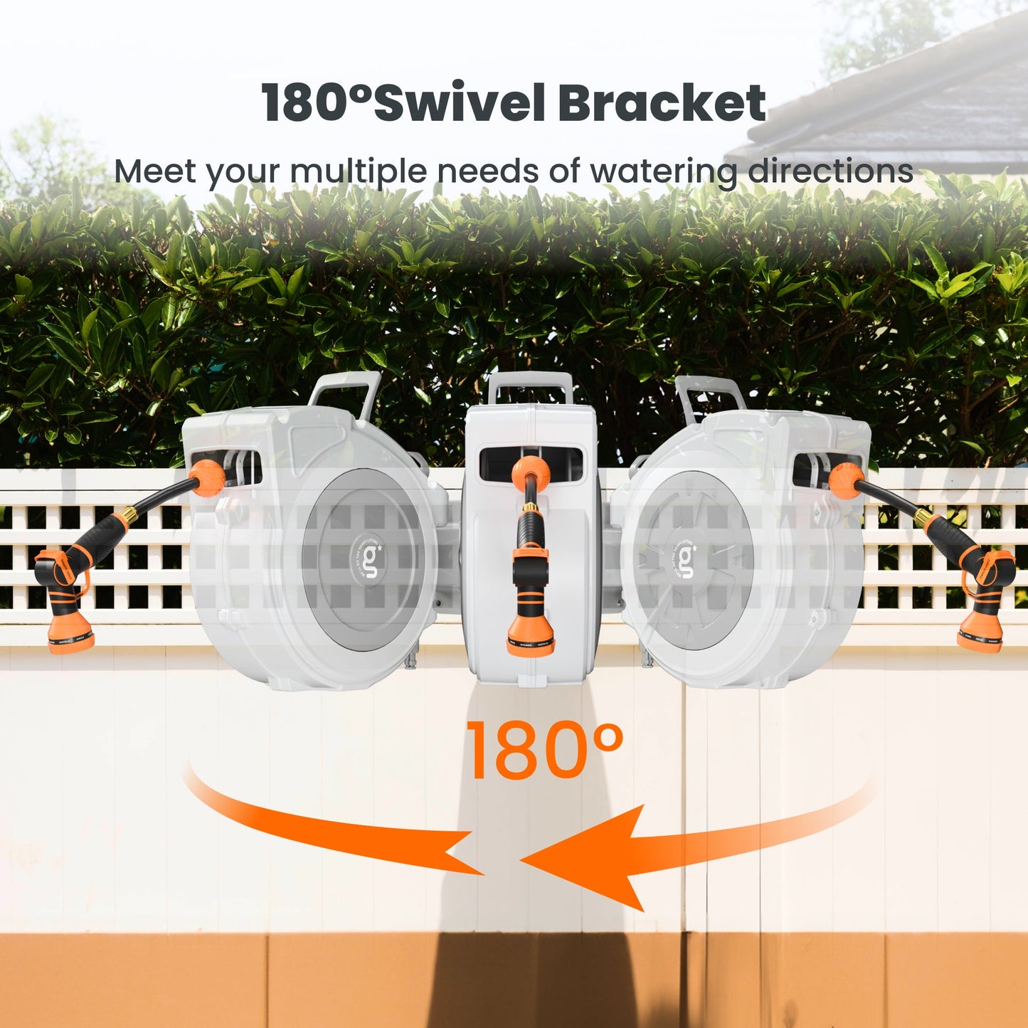Enrouleur de tuyau d'arrosage rétractable - 1/2 po - 65 pi