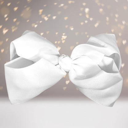 Girls 8 inch wide white basic hair bow on alligator clip with grosgrain ribbon on Tampa Home & Garden Store
