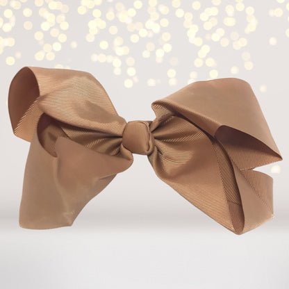 Girls 8 Inch Wide Hair Bow on Alligator Clip brown satin ribbon by Chicky Chicky Bling Bling on Tampa Home & Garden Store