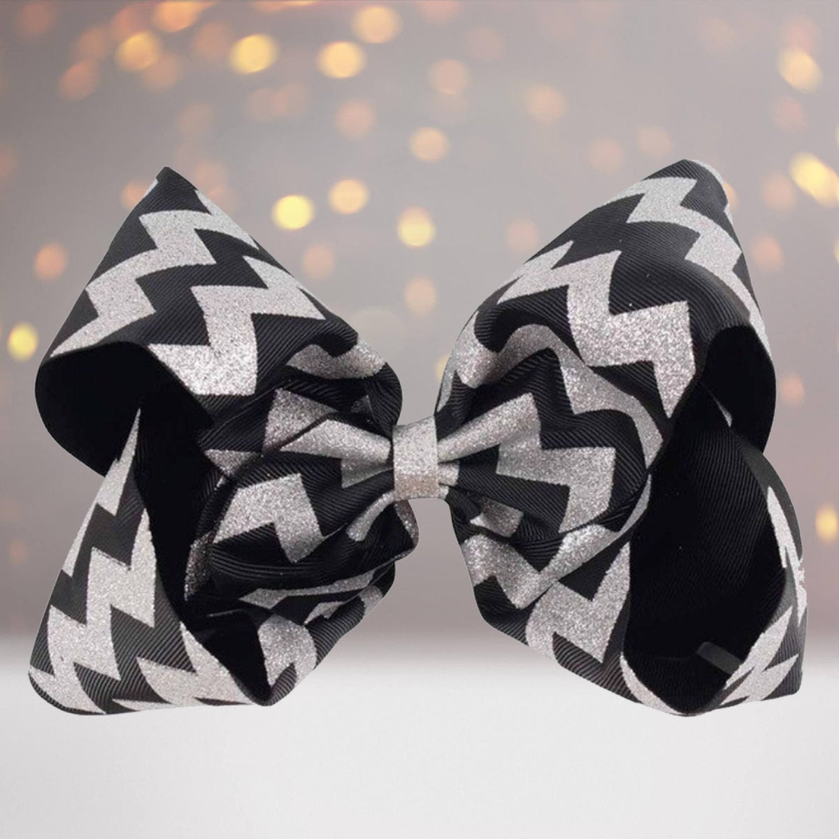 Girls Glitter Chevron Hair Bow in black silver glitter, 2-pack by Chicky Chicky Bling Bling on Tampa Home & Garden Store