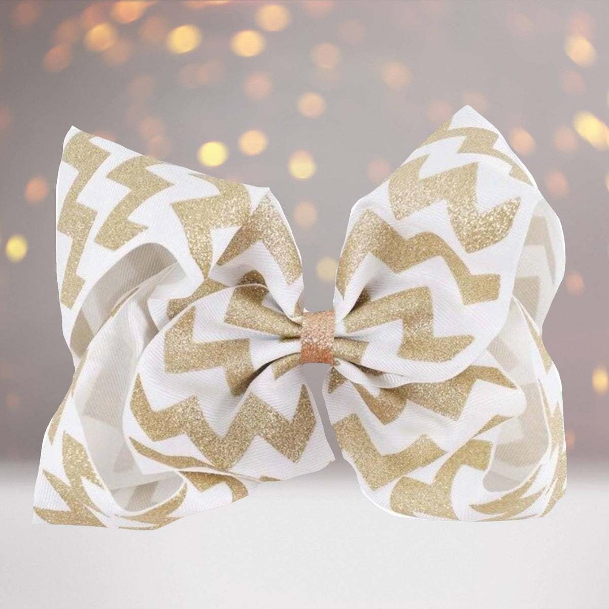 Girls Glitter Chevron Hair Bow pair, white with gold glitter chevrons on Tampa Home & Garden Store