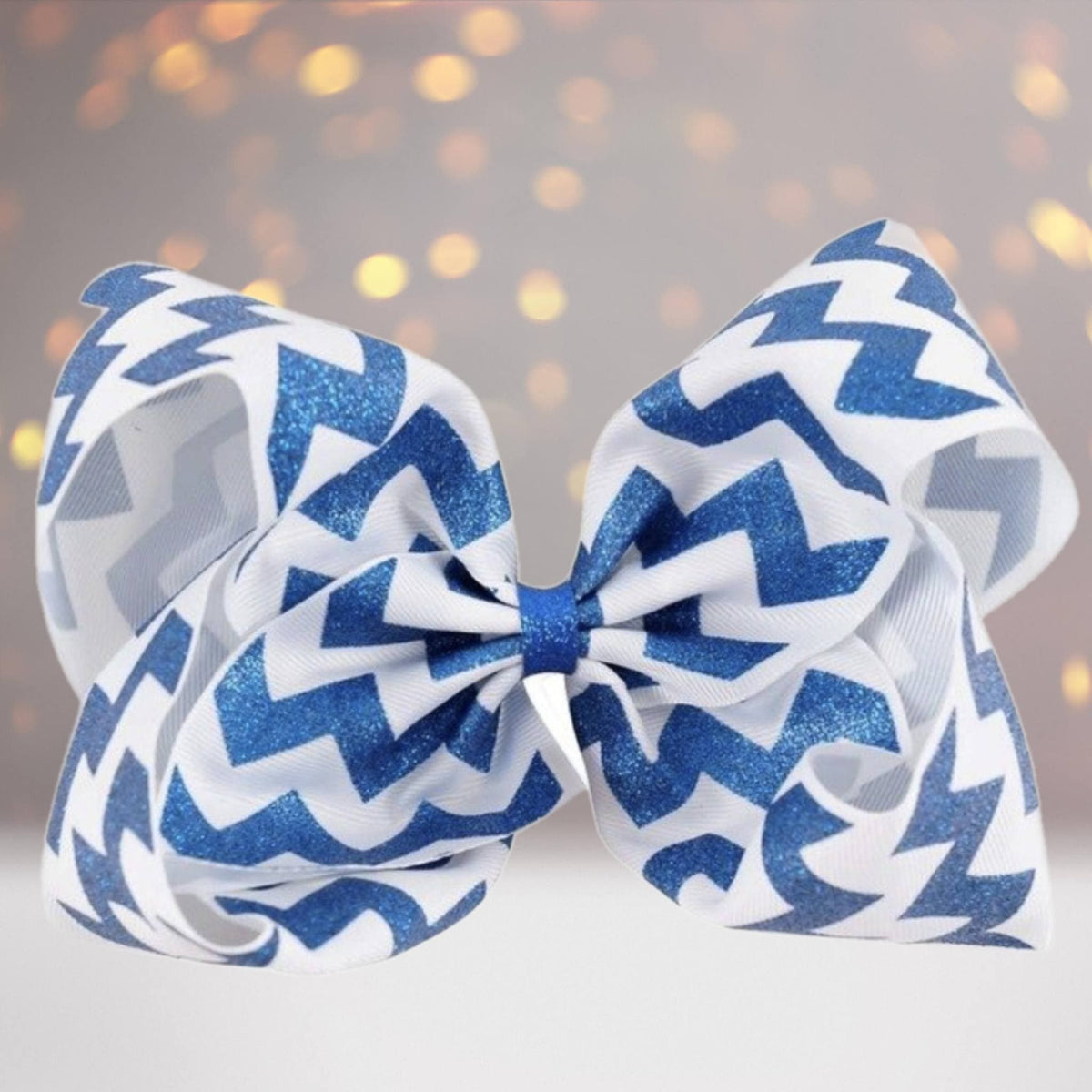 Girls Glitter Chevron Hair Bows (2) blue glitter chevron on white ribbon fabric on Tampa Home & Garden Store