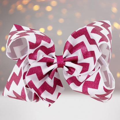 Girls glitter chevron hair bow pink and white glitter ribbon, hair clip on Tampa Home & Garden Store