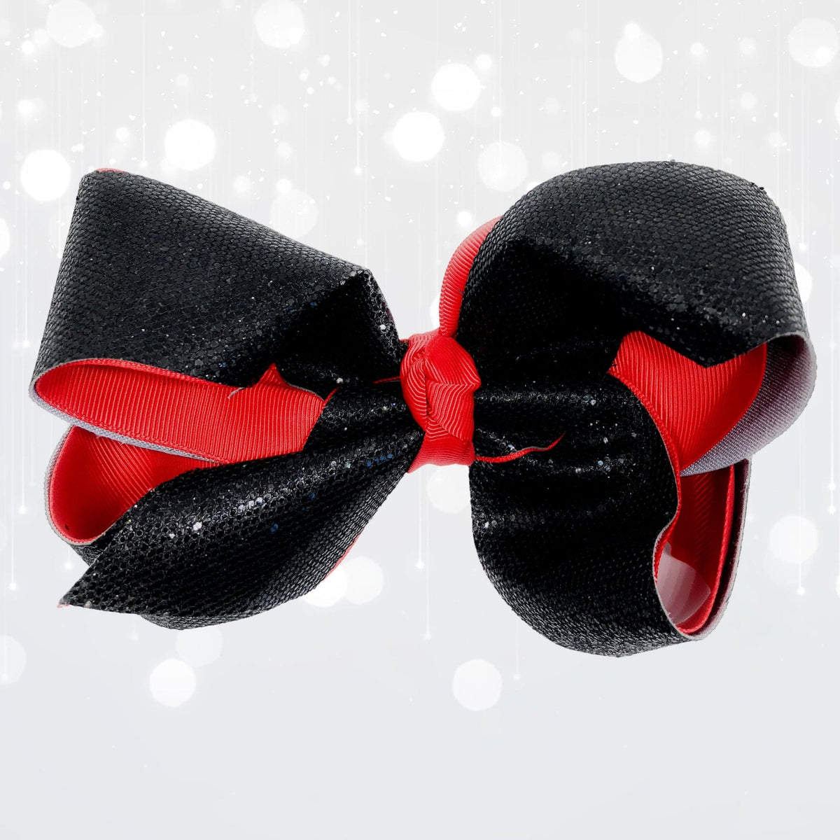 Girls Large Sparkle Cheer and Dance Hair Bows black glitter fabric with red ribbon, set of 2 on Tampa Home & Garden Store