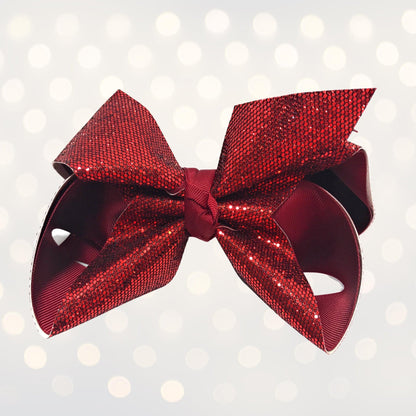 Girls Large Sparkle Cheer and Dance Hair Bow red glitter sequined ribbon clip on Tampa Home & Garden Store