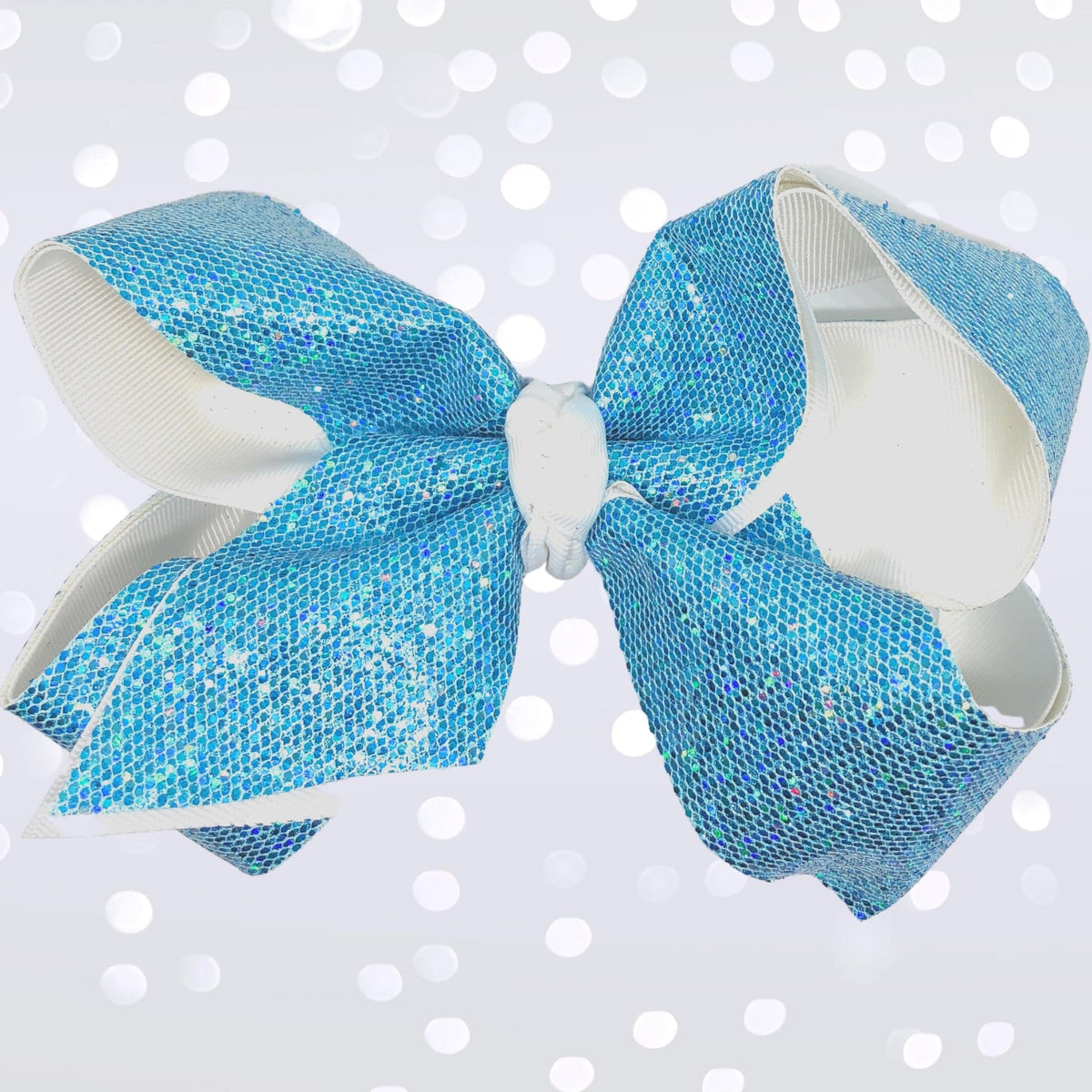 Girls Large Sparkle Cheer and Dance Hair Bow pair blue glitter mesh with white satin tails on Tampa Home & Garden Store