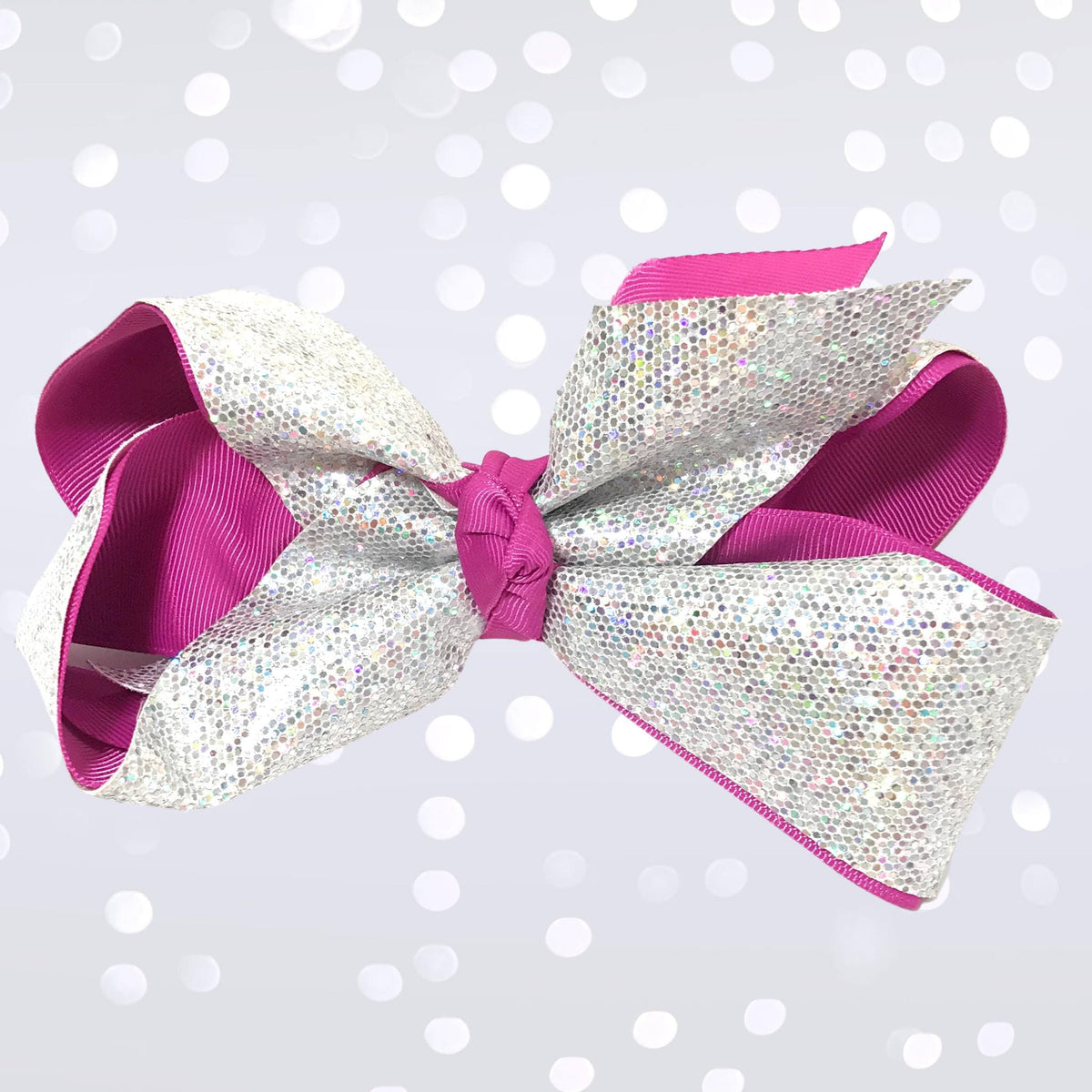 Girls large sparkle cheer hair bow in pink with silver sequins by Chicky Chicky Bling Bling on Tampa Home & Garden Store