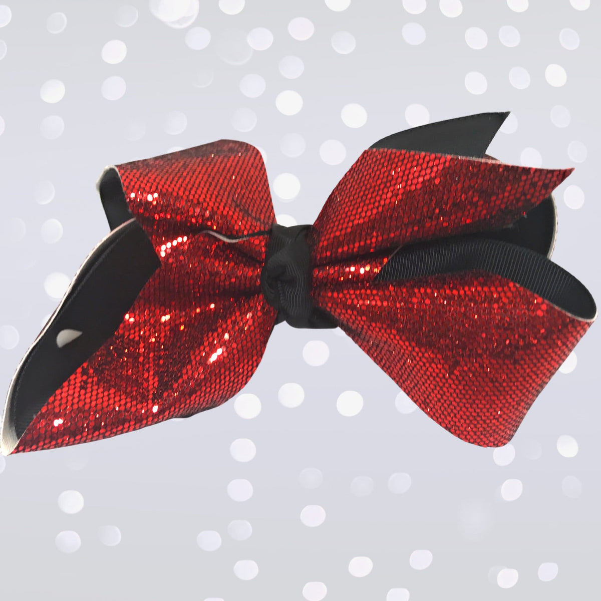 Girls Large Sparkle Cheer and Dance Hair Bow red sequined bow with black trim by Chicky Chicky Bling Bling on Tampa Home & Garden Store