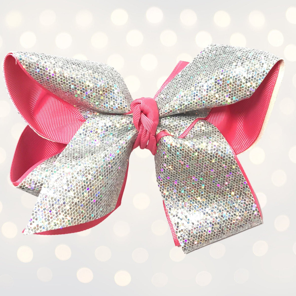Hair Bow Girls Large Sparkle Cheer and Dance by Chicky Chicky Bling Bling with silver glitter and pink trim on Tampa Home & Garden Store