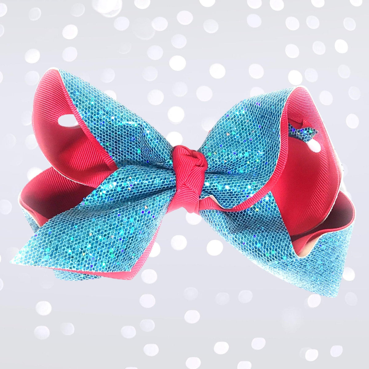 Hair bow set: large blue glitter bows with pink trim by Chicky Chicky Bling Bling on Tampa Home & Garden Store