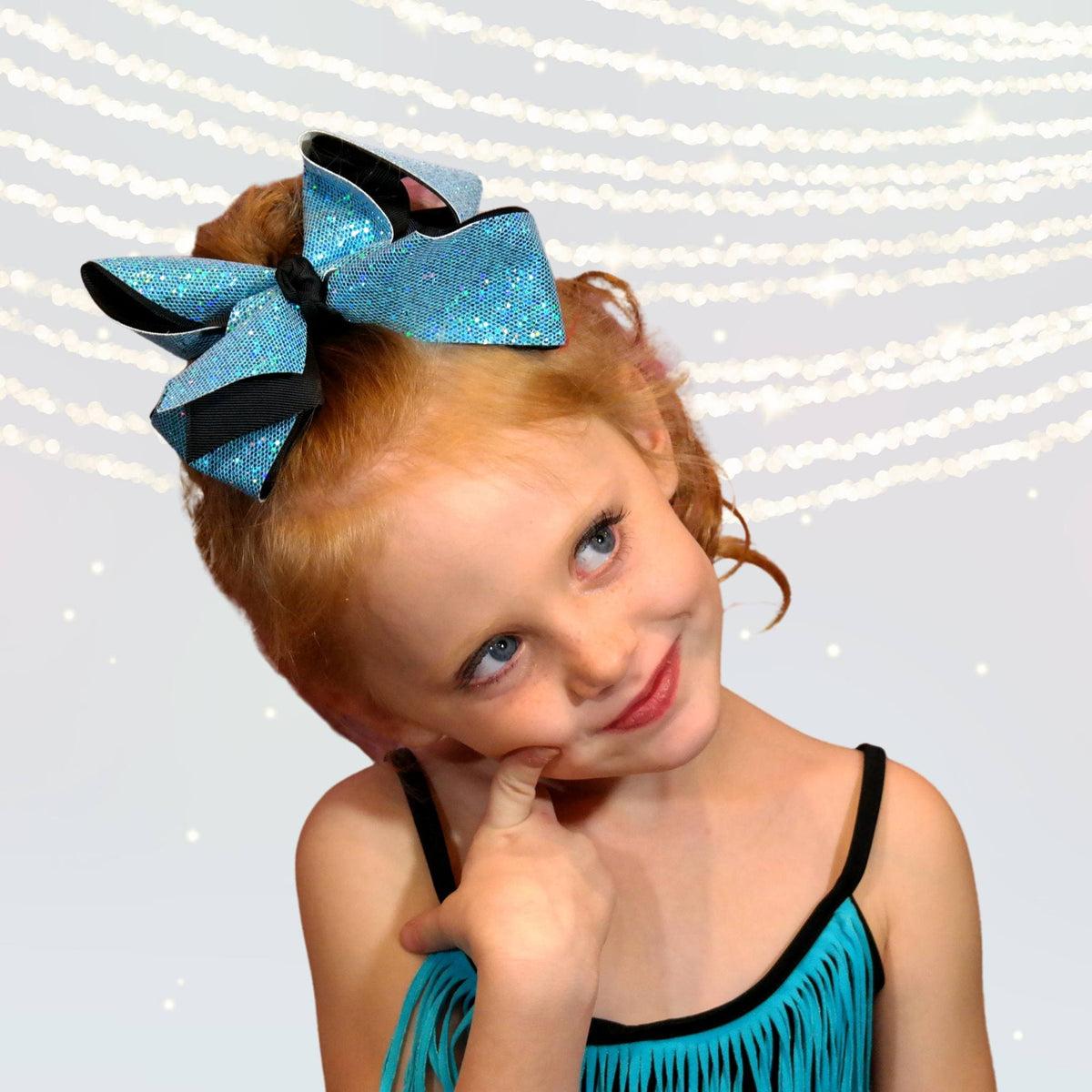 Girls large sparkle hair bow blue glitter with black trim by Chicky Chicky Bling Bling on Tampa Home & Garden Store