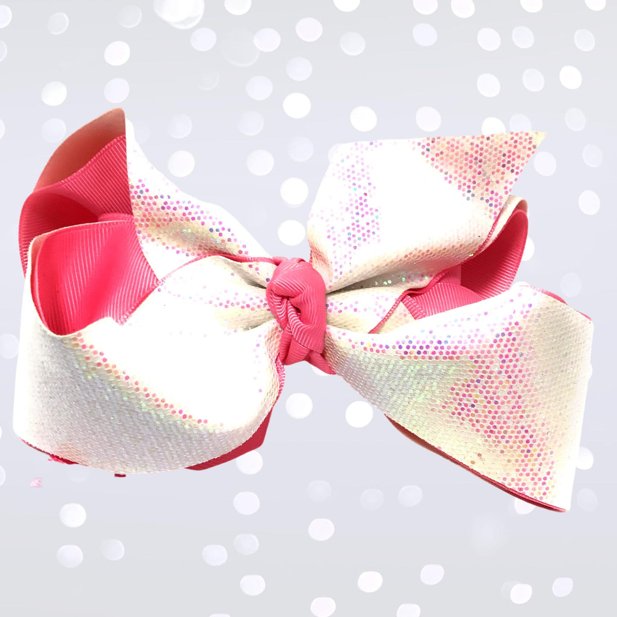 Girls Large Sparkle Cheer and Dance Hair Bow with pink grosgrain and glittery white confetti bow on Tampa Home & Garden Store