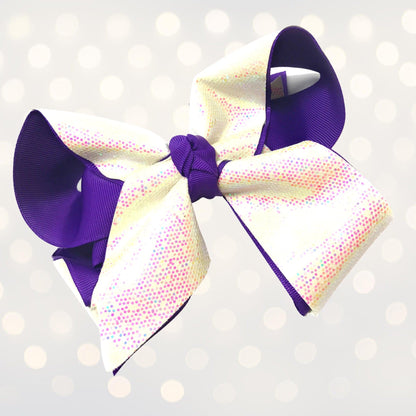 Hair bow, large purple satin with iridescent speckled white wrap by Chicky Chicky Bling Bling on Tampa Home & Garden Store