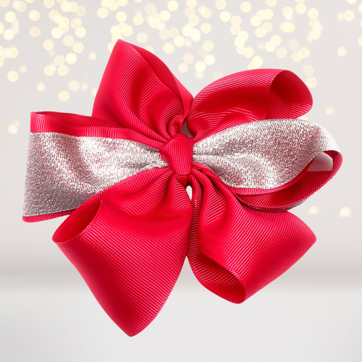 Girls Metallic Shimmer Bow hair bow in red with silver band by Chicky Chicky Bling Bling on Tampa Home & Garden Store