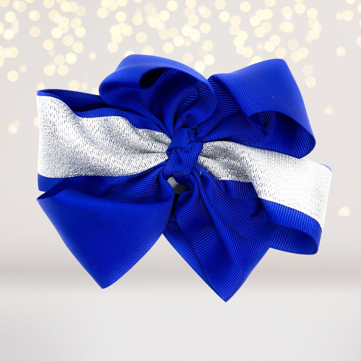 Girls Metallic Shimmer Boutique Bow hair bow blue with silver wrap by Chicky Chicky Bling Bling on Tampa Home & Garden Store