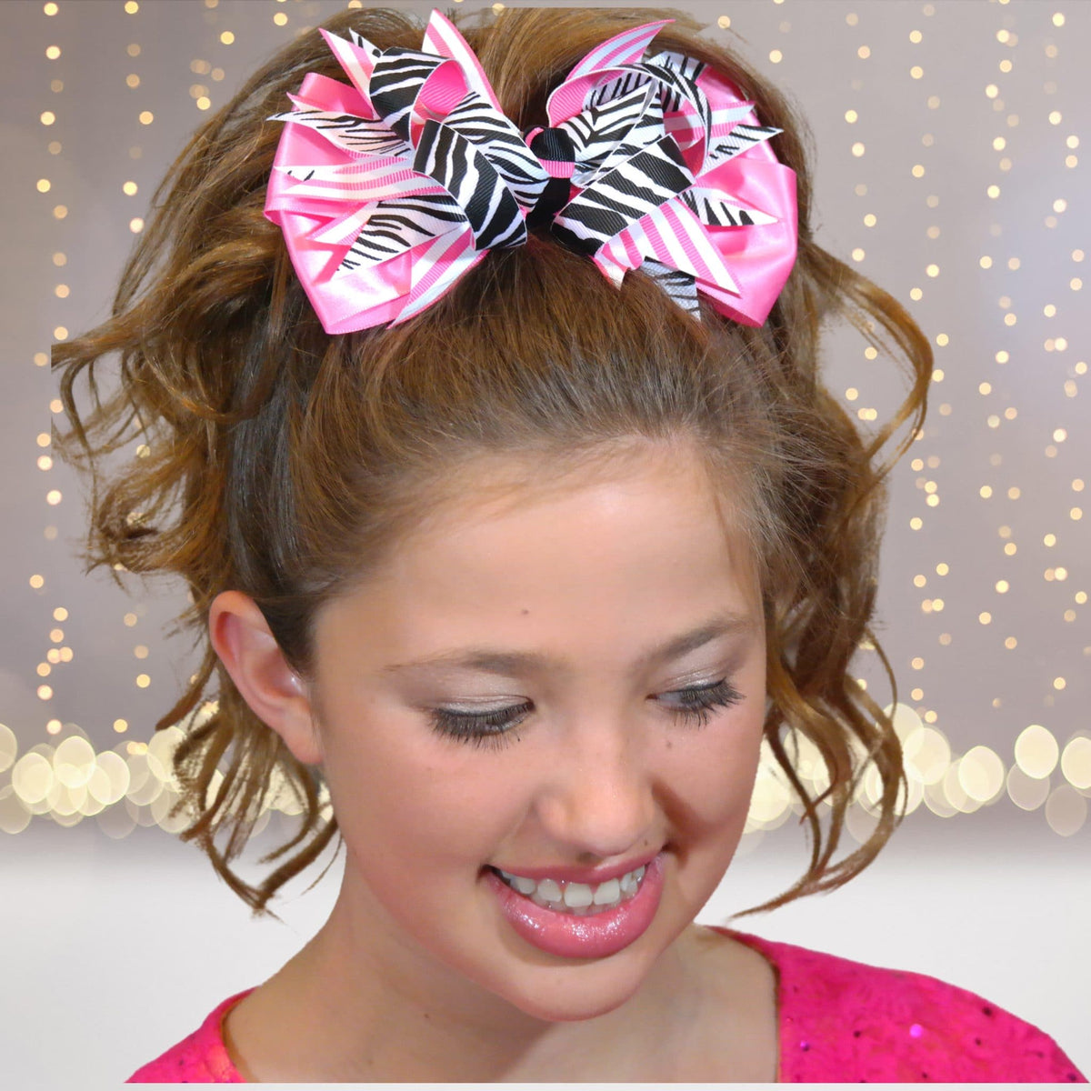Girls Sassy Zebra Hair Bow with black/white zebra print and pink ribbon accents on Tampa Home & Garden Store