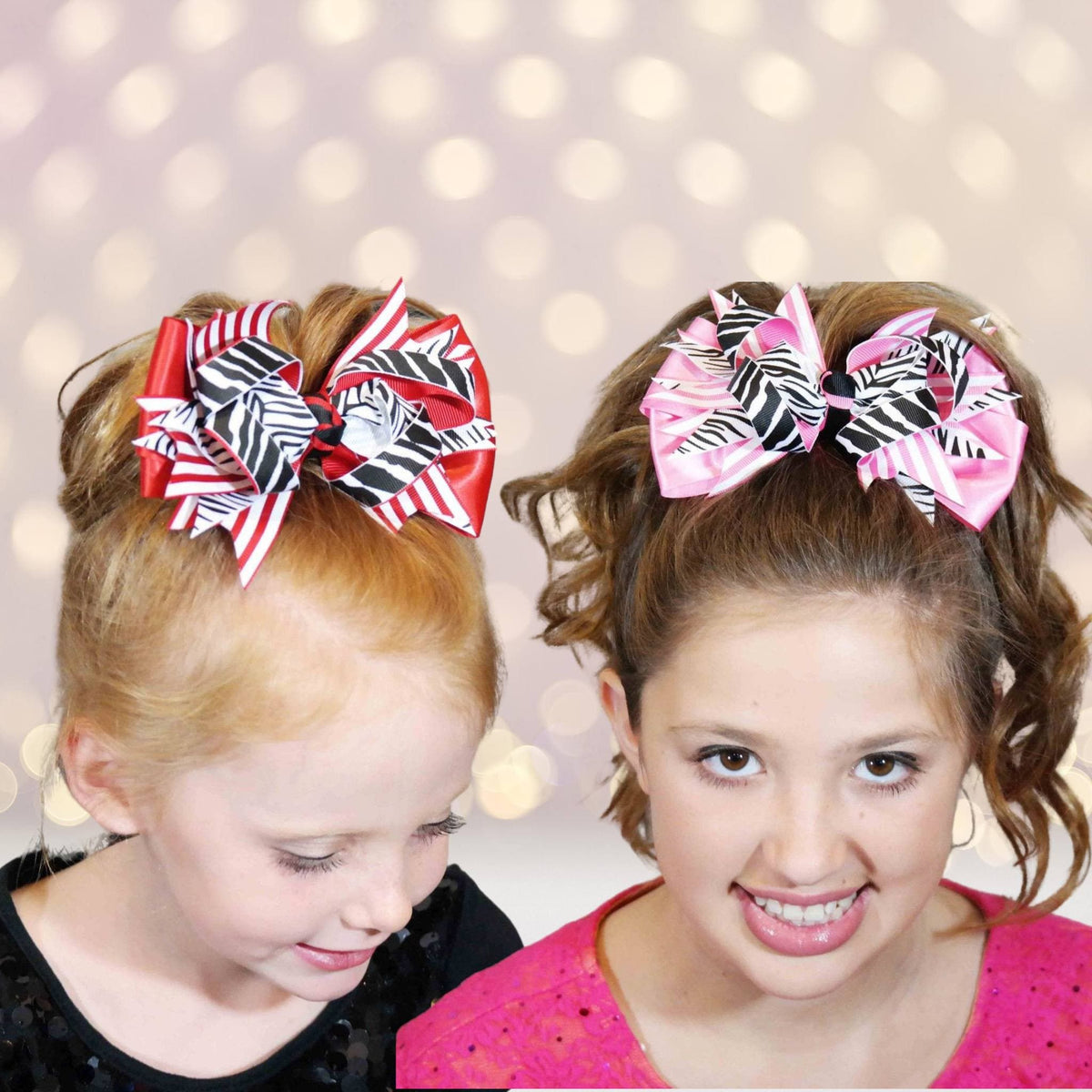 Girls Sassy Zebra Hair Bow by Chicky Chicky Bling Bling - red & pink zebra print hair clip on Tampa Home & Garden Store