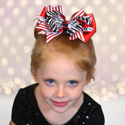Girls Sassy Zebra Hair Bows by Chicky Chicky Bling Bling zebra ribbons with red accents on Tampa Home & Garden Store