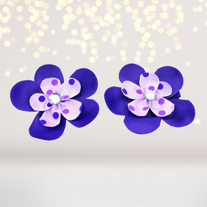 Girls 2-pack double-layered purple flower hair clips with lavender centers on Tampa Home & Garden Store