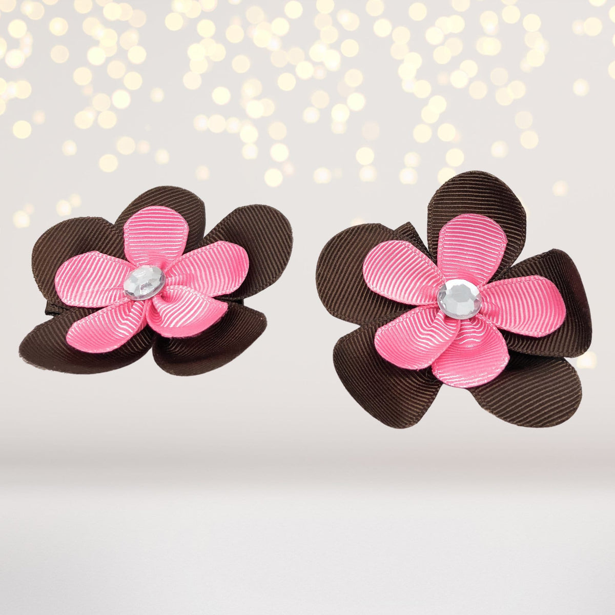 Girls small layered flower hair clips brown outer pink inner 2-pack Store on Tampa Home & Garden Store