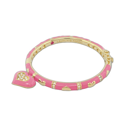 Girls Stackable Heart Charm Bangle in pink and gold with rhinestones by Lauren G Adams on Tampa Home & Garden Store