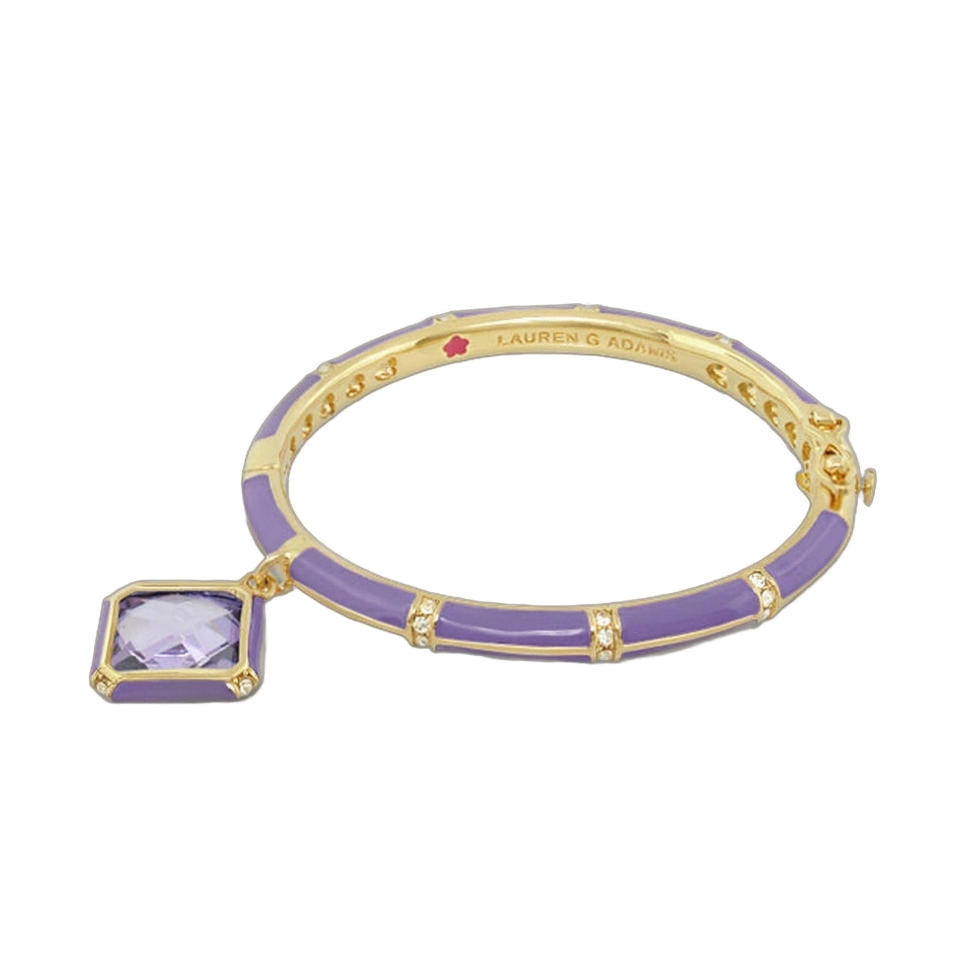 Girls Stackable Charm Bangle purple enamel gold-tone bracelet with square pendant on Tampa Home & Garden Store