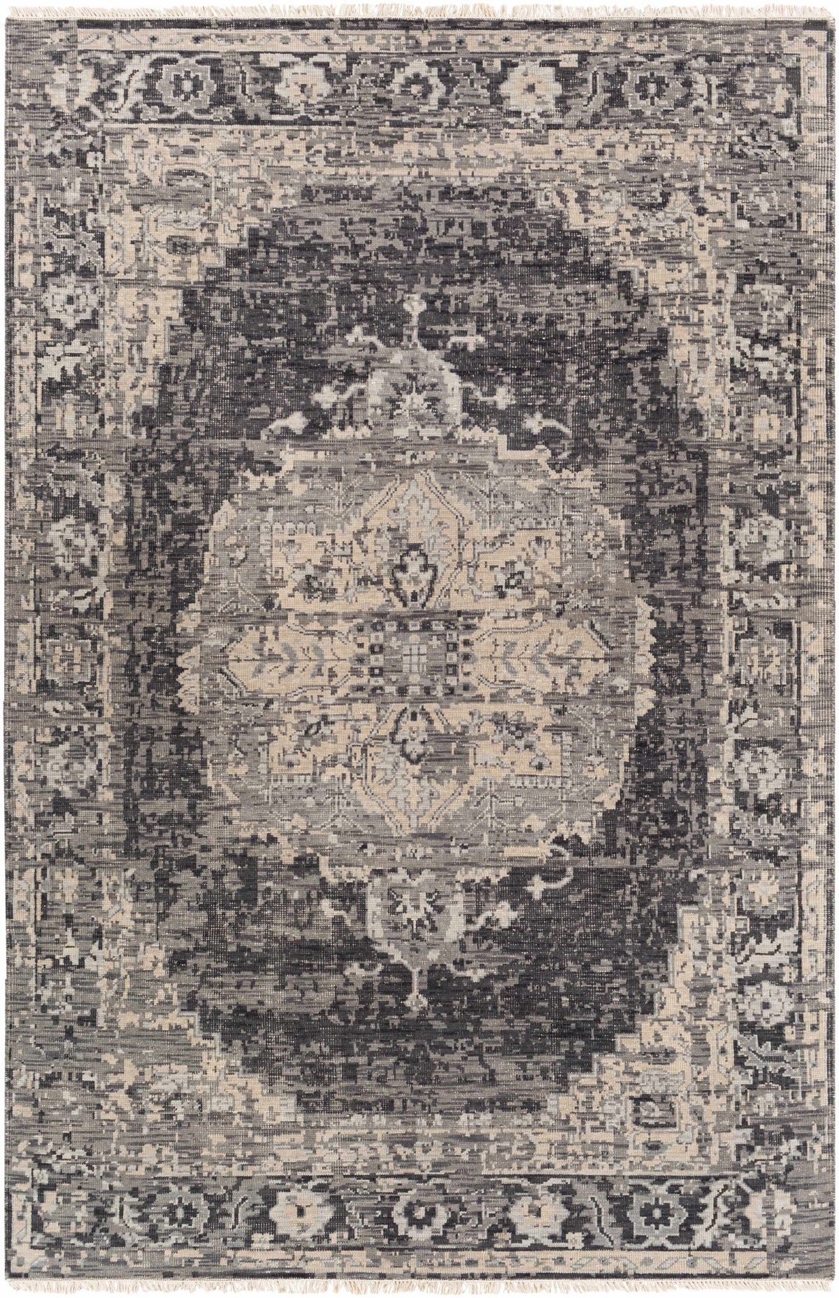 Girraween Premium Rug charcoal beige distressed medallion pattern Boutique Rugs clearance on Tampa Home & Garden Store