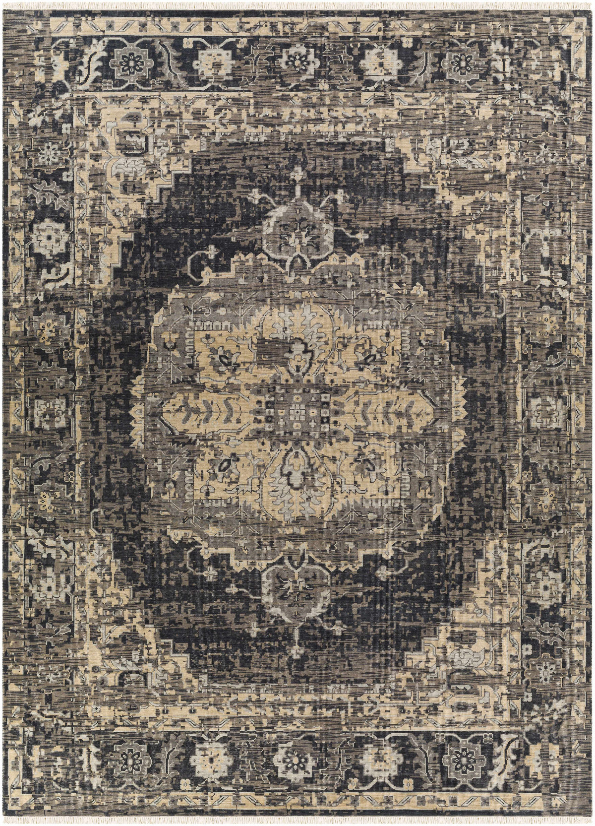 Rug Girraween Premium Rug beige and navy ornate border with central medallion Boutique Rugs on Tampa Home & Garden Store