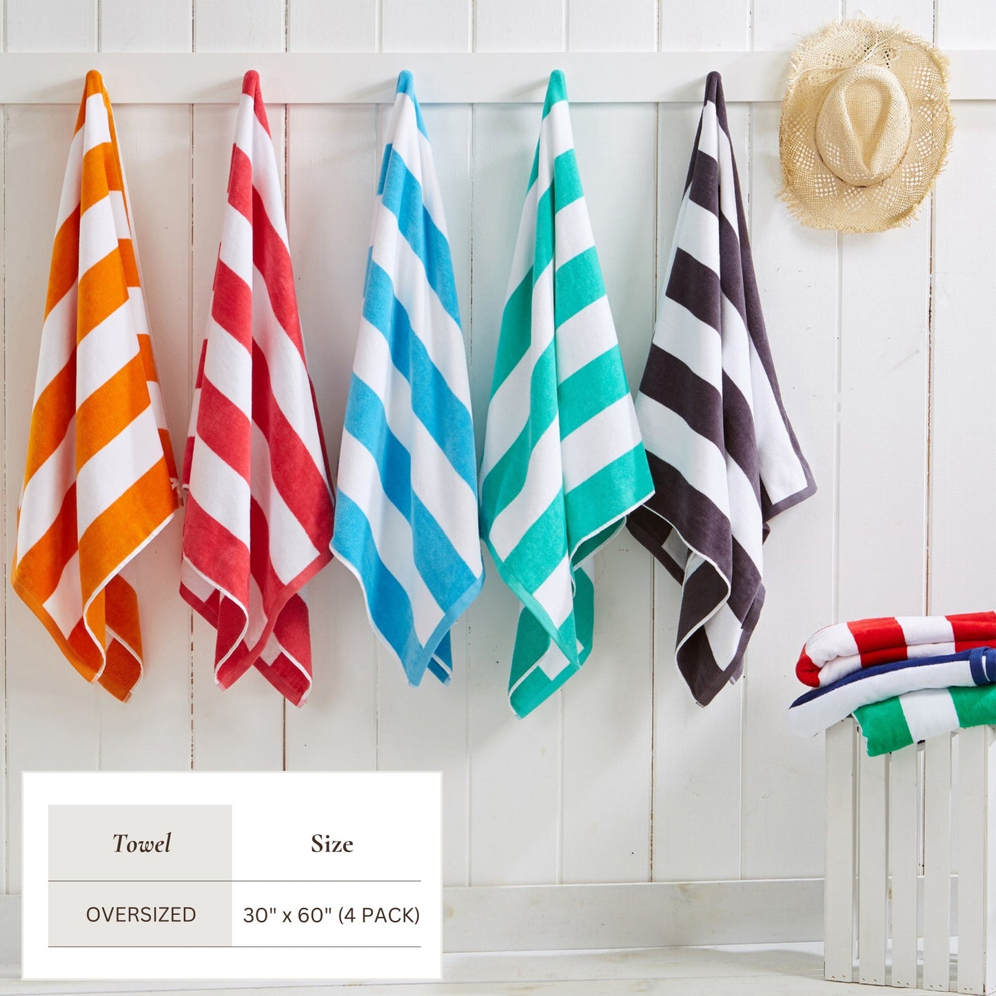 Cotton And Velour Cabana Stripe Beach Towel