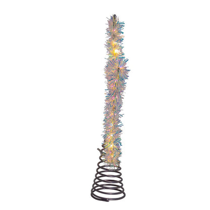 Estrella de oropel plateada con LED blanco cálido para copas de árbol (12 pulgadas)