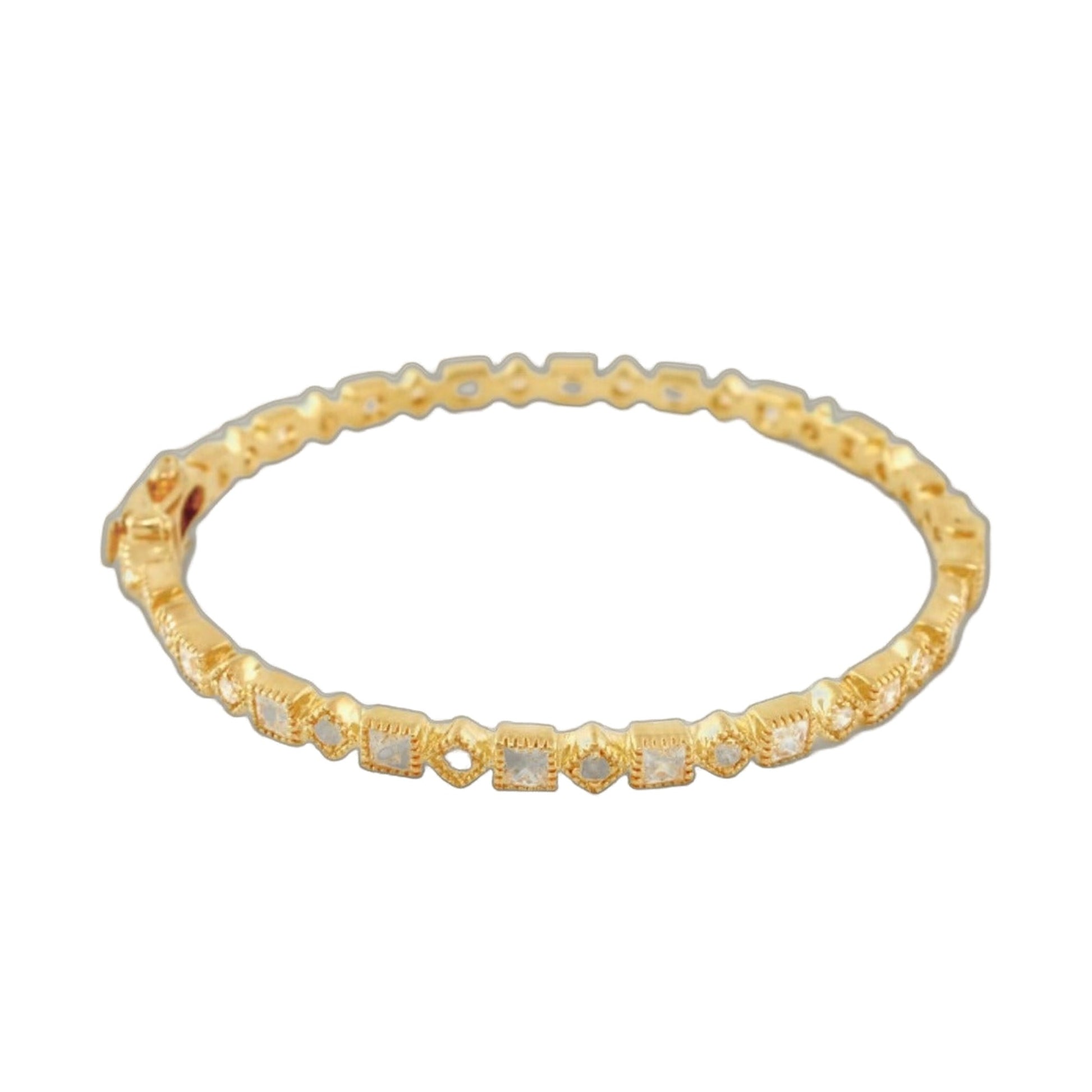 Glamour pave stackable bangle framed station gold tone bracelet with square crystals on Tampa Home & Garden Store