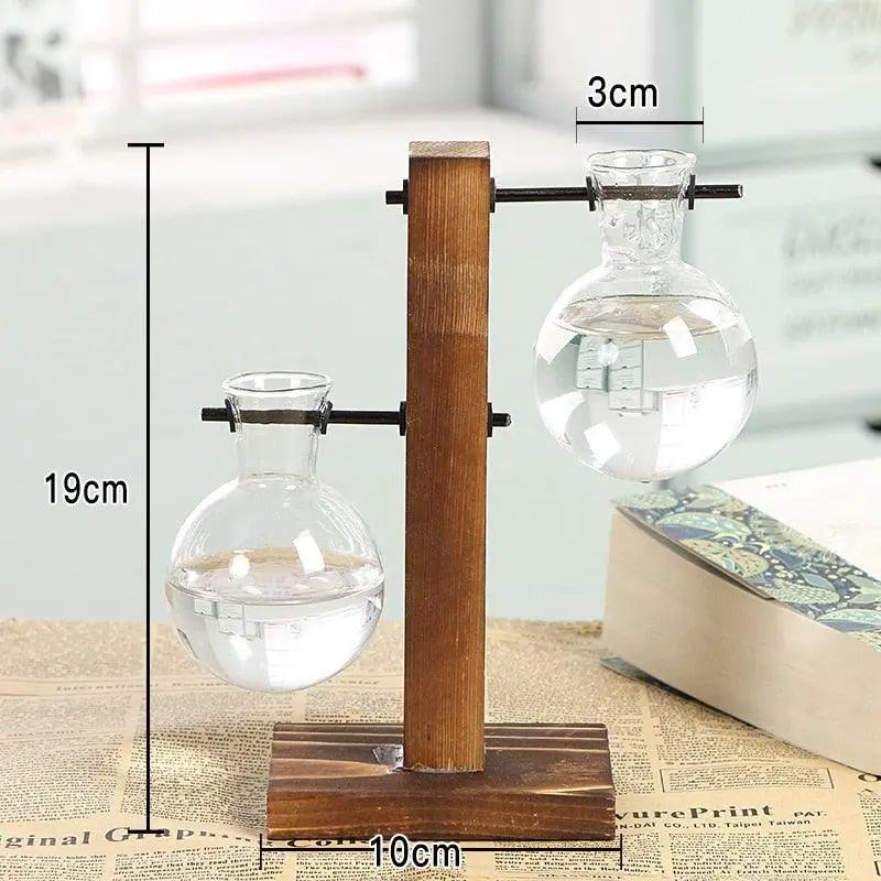 Glass Planter Bulb Vase with Wooden Stand