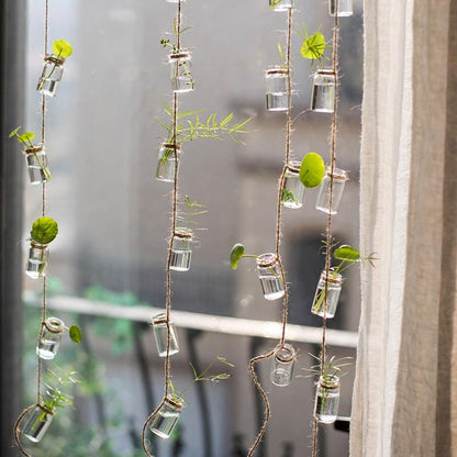 Glass planters hanging on jute rope with green plants, set of 3, 55in long, RusticReach on Tampa Home & Garden Store