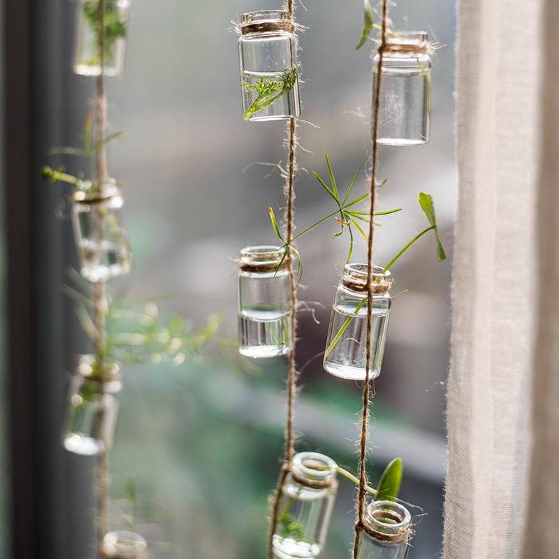 RusticReach glass planters on natural jute rope, hanging small clear jars, set of 3 on Tampa Home & Garden Store