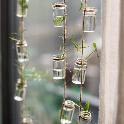 RusticReach glass planters on natural jute rope, hanging small clear jars, set of 3 on Tampa Home & Garden Store